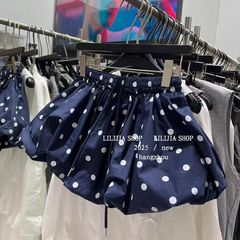 2025夏季女装甜美俏皮撞色印花短款波点花苞半裙半身裙