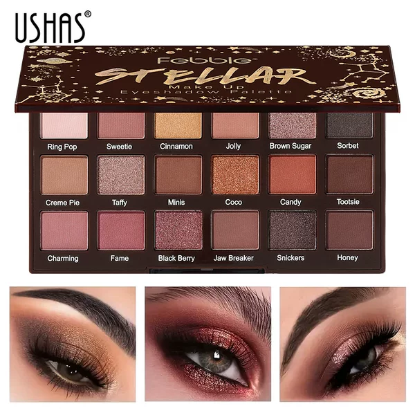 Ushas Cross-Border 18-Color Matte Shimmer Eyeshadow Palette Eyeliner Eyeshadow Palette Earthy Colors for Women Pearlescent Es3628