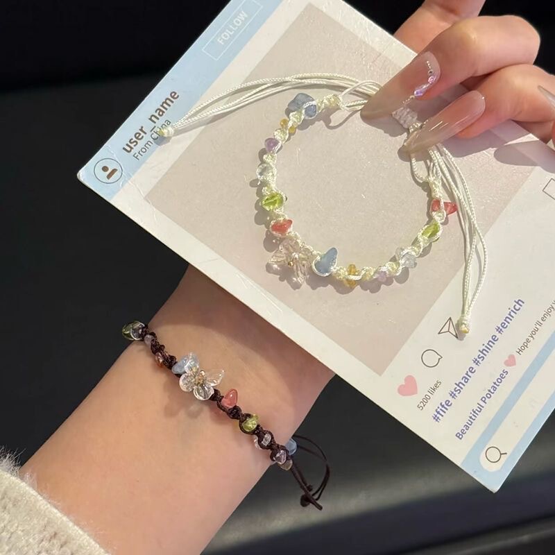 Lucky Seven-Color Crushed Stone Butterfly Bracelet, Niche Woven Bracelet for Best Friends, Versatile and Stylish, Perfect Gift for Couples, Ready-Made Lucky Seven-Color Crushed Stone Butterfly Bracelet, Niche Woven Bracelet for Best Friends, Versatile and Stylish, Perfect Gift for Couples, Ready-Made