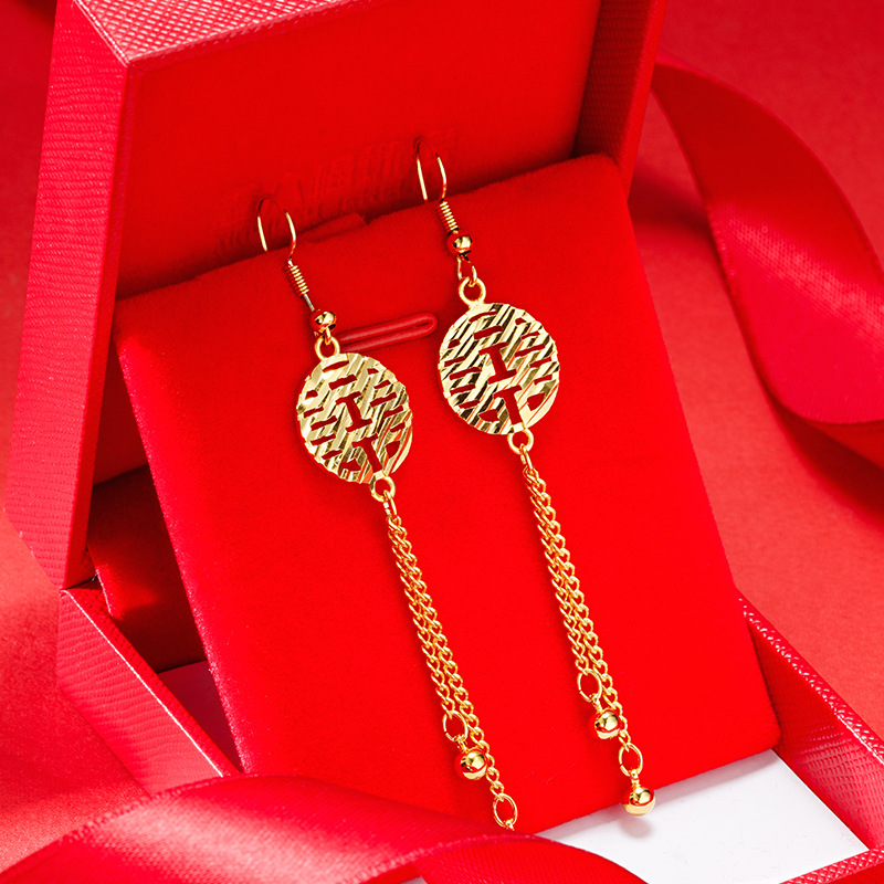 Doble Xi linmen pendientes largos de la borla Vietnam arena Oro de las mujeres del todo-fósforo de estilo chino festivo joyería de la boda al por mayor