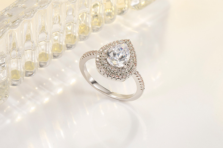 Fashion Water Droplets Copper Rings Inlay Zircon Copper Rings 1 Piece