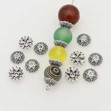 藏银镂空爱心纹理花托珠帽 8mm手串项链合金珠托尾帽DIY饰品配件