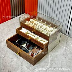 大容量首饰盒胡桃木纹防氧化高档精致戒指手镯项链耳环眼镜收纳盒