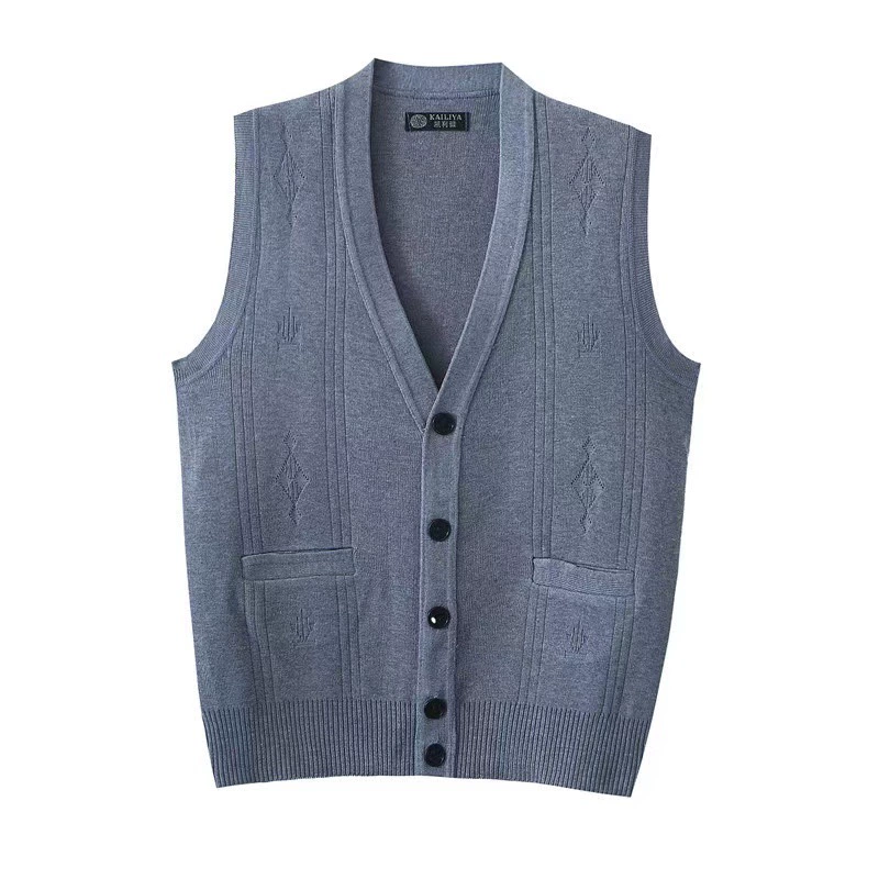 Sleeveless V‑Neck Knitted Vest Cardigan for Men, Middle‑Aged, Autumn, Sizes XL–3XL