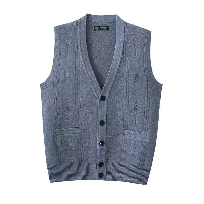 Sleeveless V‑Neck Knitted Vest Cardigan for Men, Middle‑Aged, Autumn, Sizes XL–3XL