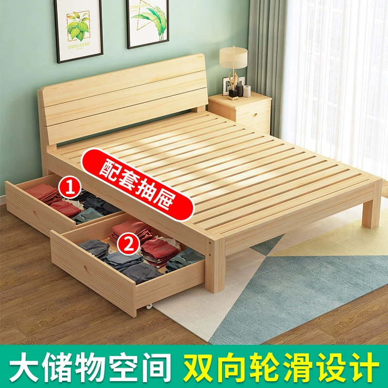 Кровать из массива дерева 1.8m двуспальные кровати 1.5m кровати для взрослых в главной спальне 1.2m кровати для студентов односпальная кровать 1m заводские источники