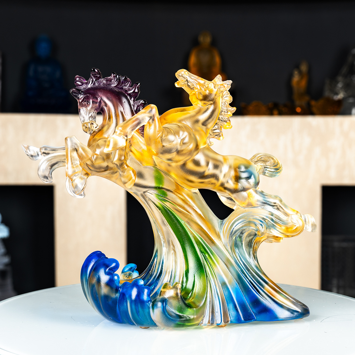 和谐共赢并驾齐驱琉璃马摆件商务礼品马到成功送客户开业上市礼品