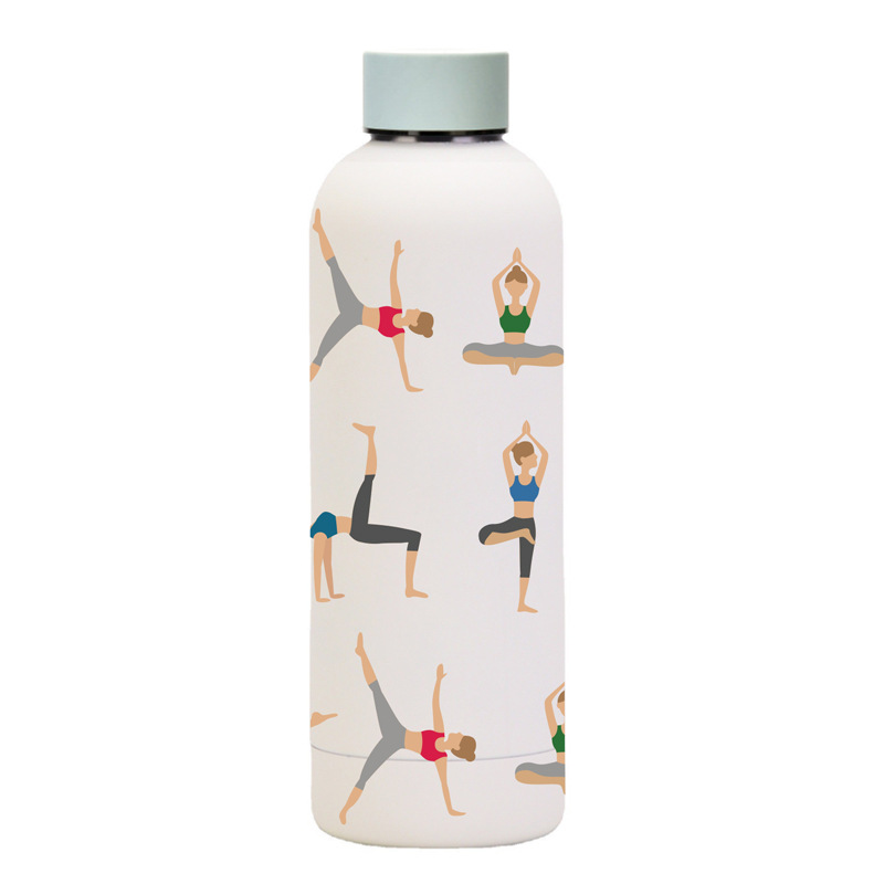 2024 nueva taza de vacío de acero inoxidable transfronteriza creativa americana botella de boca pequeña taza de agua abstracta taza de carrera simple al por mayor