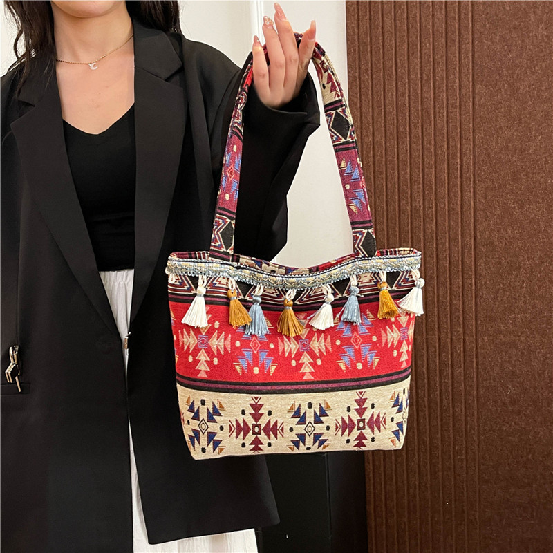 Chaozhou mujeres estampación nacional bolsa de lino 2025 primavera nueva bolsa de mano de gran capacidad bolsa de hombro flange image 5