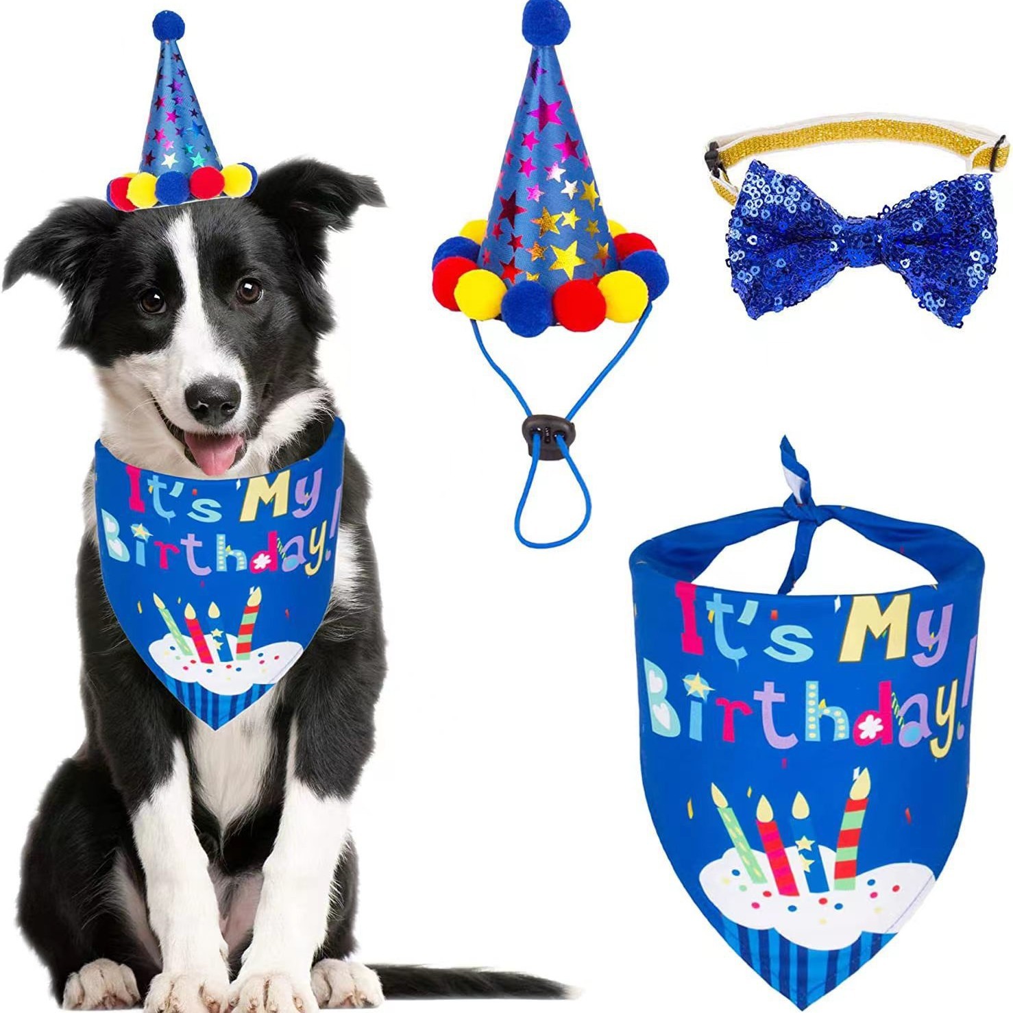 New Amazon Birthday Pet Hat Bow Tie Triangle Scarf Combination Dog Party Scarf Cat Bib Scarf