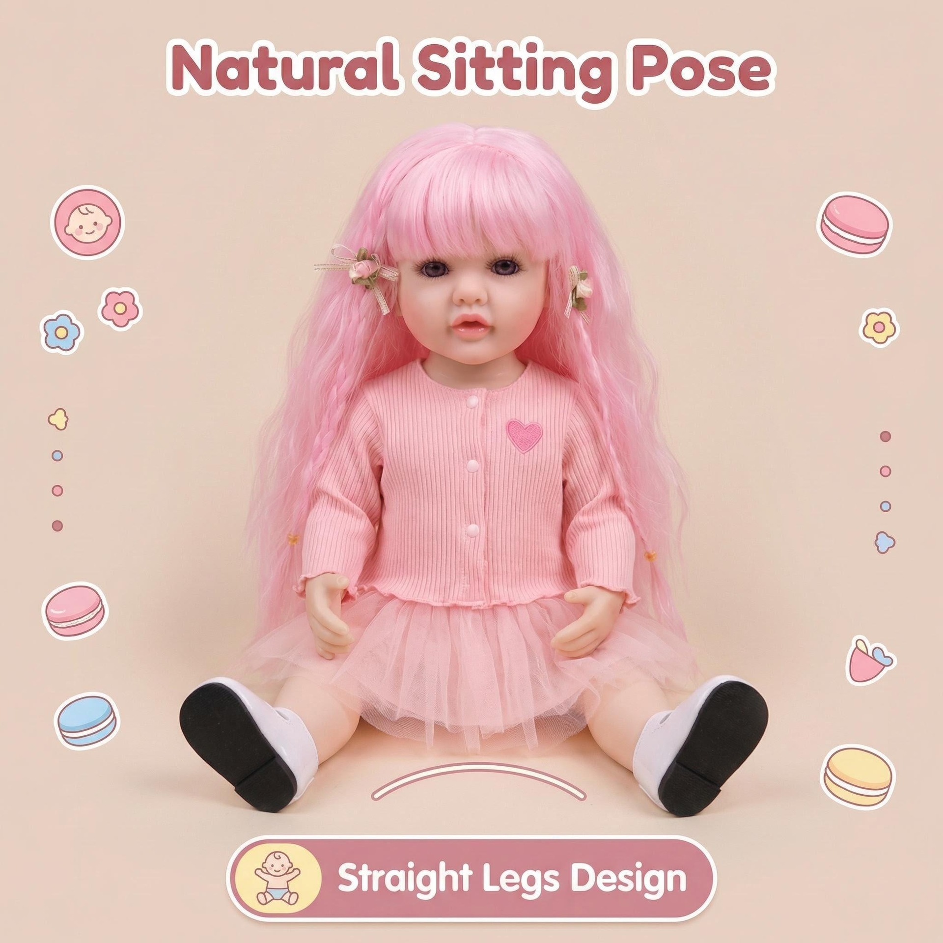 NPK22inch bordado polvo amor Betty simulación muñeca renacida para acompañar a los niños regalos de vacaciones preferidos