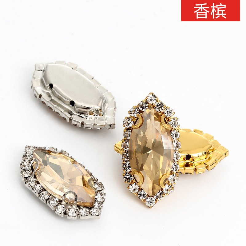 Ojo de caballo, borde, garras, taladro perforado, taladro cosido a mano, soporte inferior grueso, tocado, equipaje, accesorios de ropa, hebilla de cristal de ojo de caballo