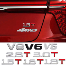 车载3D金属车贴V6 4WD车标贴创意改装排量尾标贴1.5T2.0T3.0T贴标