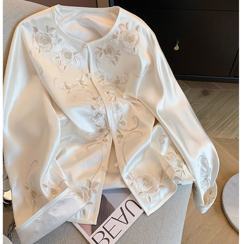 Women's Clothing heavy embroidery acetate satin round neck short jacket 2024 spring women's national style high style temperament top_voghion.com