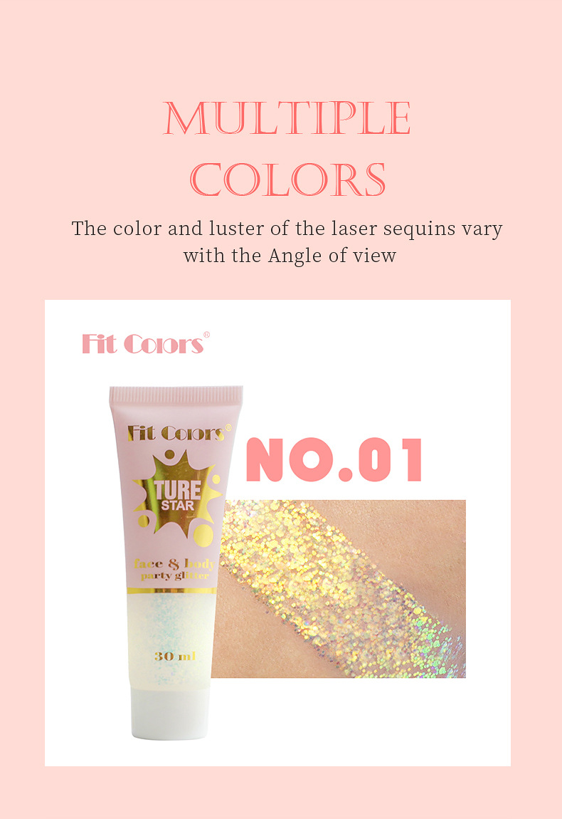 Fit Colors Starry Sky Tube Sequin Gel Chameleon High Gloss Eyeshadow Face, Lip and Body Glitter 30ml Application Scenario