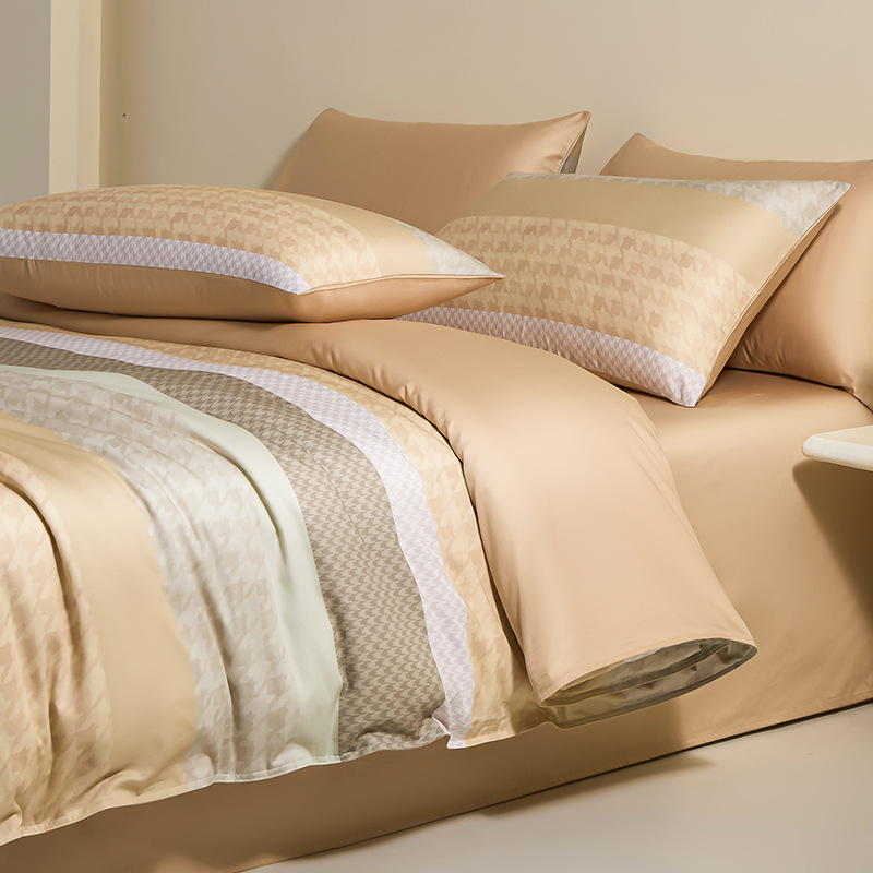 Cama de algodón de alta sensación de 100 piezas de algodón largo, cuatro piezas de sábanas de algodón, colchón de cama, tres piezas de cama