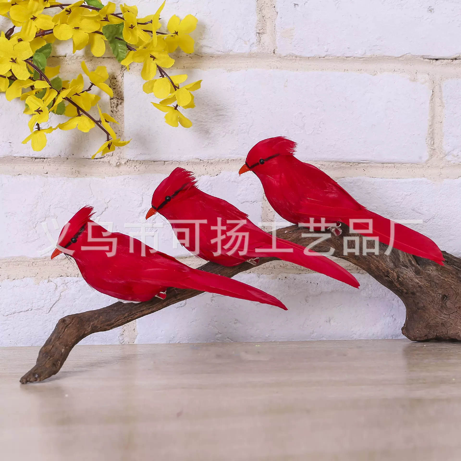 跨境货源园艺仿真鸟圣诞装饰 红鸟羽毛鸟装饰仿真小鸟假鸟手工鸟