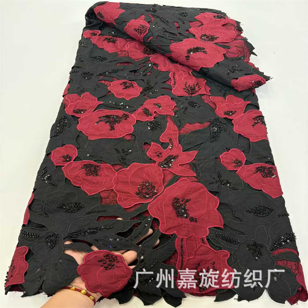 Nueva tela de encaje soluble en agua con bordado de terciopelo hueco de ancho completo para ropa africana, vestidos, vestidos de novia y accesorios para vestidos qipao.