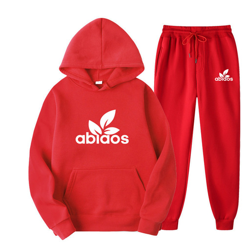 Autumn/Winter Fleece Men's Fashion Hooded Sweatshirt Print Sports Casual Two-Piece Set