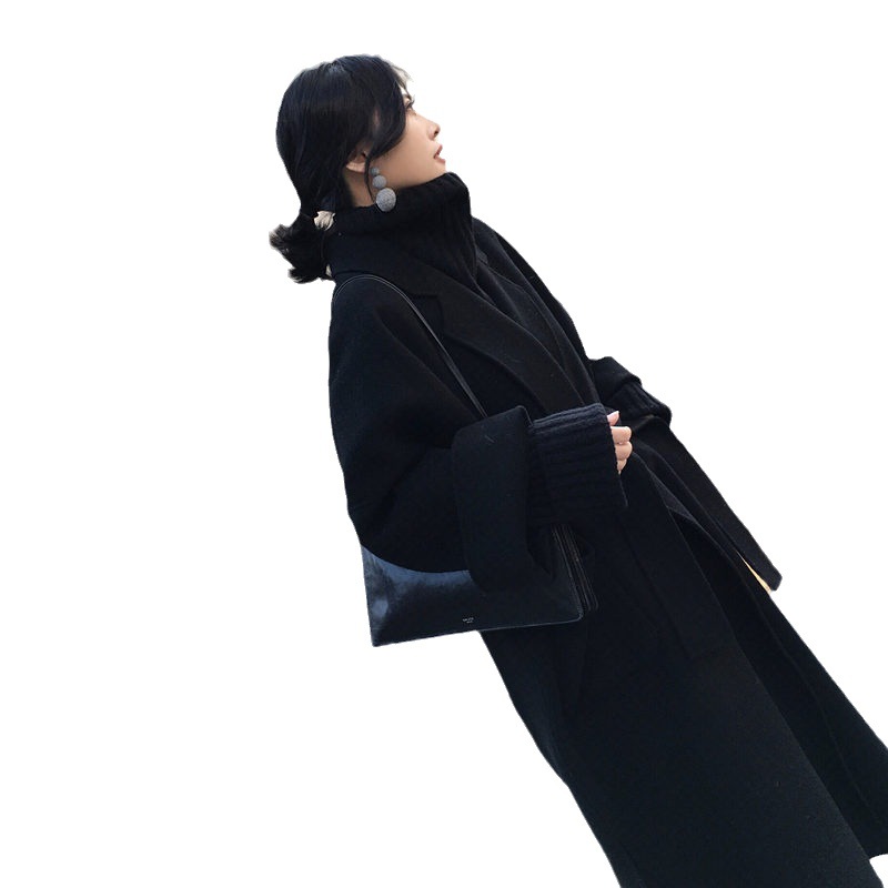 Długi, dwustronny, gruby wełniany płaszcz damski na jesień i zimę._voghion.com