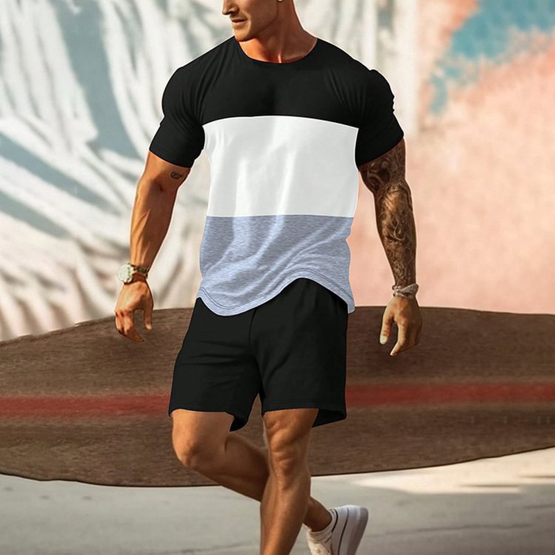 2023 camiseta de moda de verano corriendo fitness cuello redondo manga corta 3D impresión de los hombres de comercio exterior traje de Deportes de calle