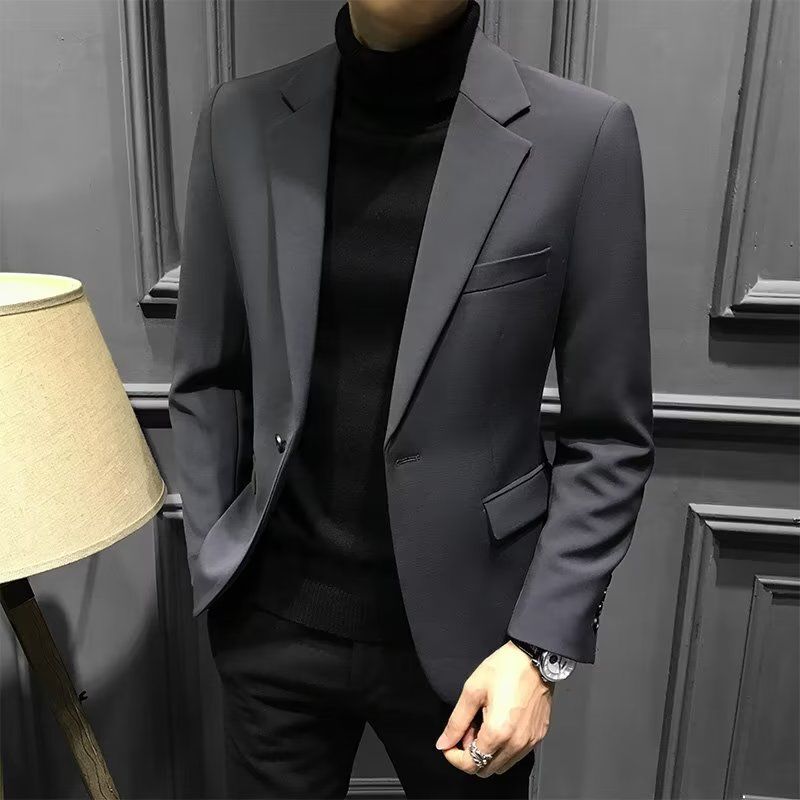 痞帅职业小西装男士春春秋商务韩版潮流帅气休闲修身黑色西服外套|undefined