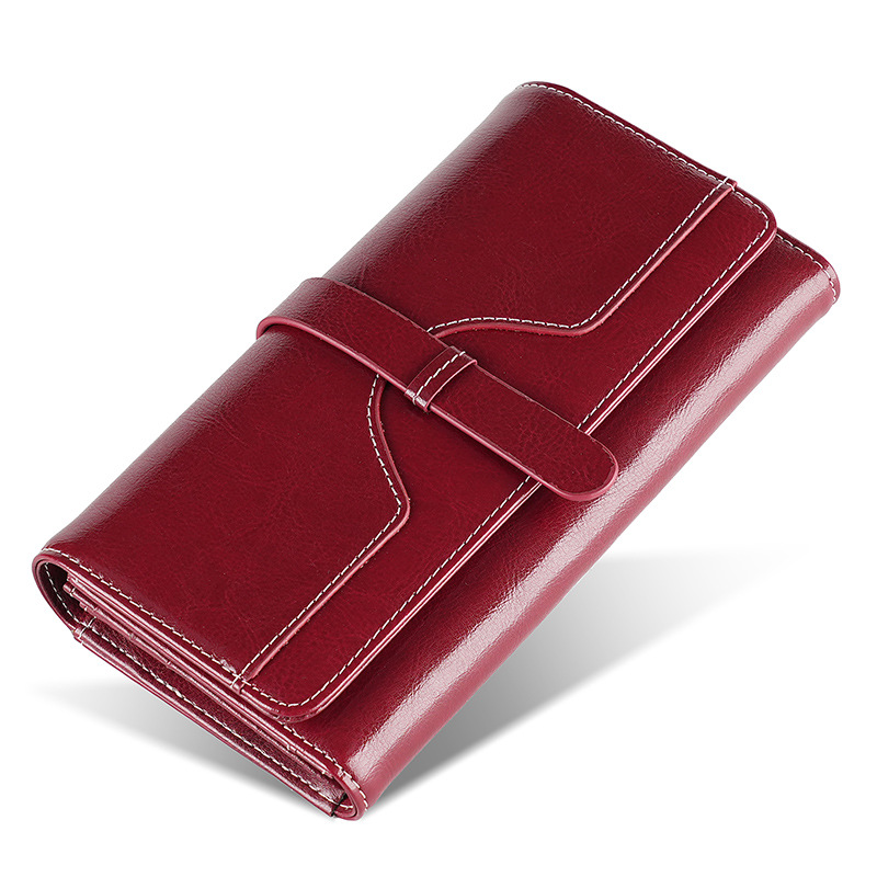 Women's Genuine Leather Wallet High-End Long Clutch Oil Wax Leather Vintage Multifunctional RFID Blocking Wallet - Thumbnail 7