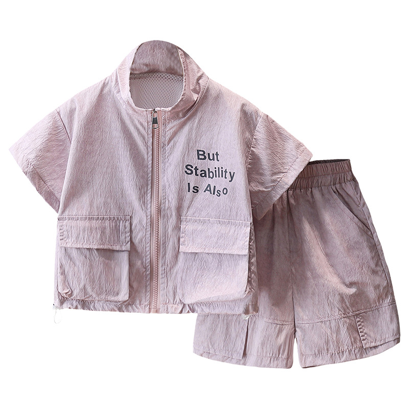 7262 Traje de verano para niños Camisa rosa de manga corta de moda para niños Traje de dos piezas de marca de moda de verano 2025 verano