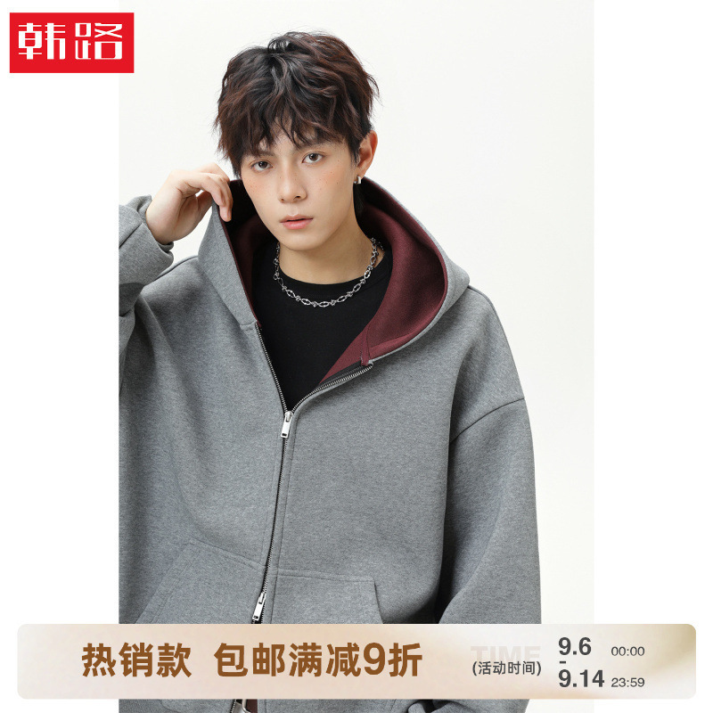 380g Heavyweight American-Style Color-Blocked Hooded Sweatshirt for Men, Autumn Sports Hoodie, Short Wide Silhouette Jacket 380g Heavyweight American-Style Color-Blocked Hooded Sweatshirt for Men, Autumn Sports Hoodie, Short Wide Silhouette Jacket