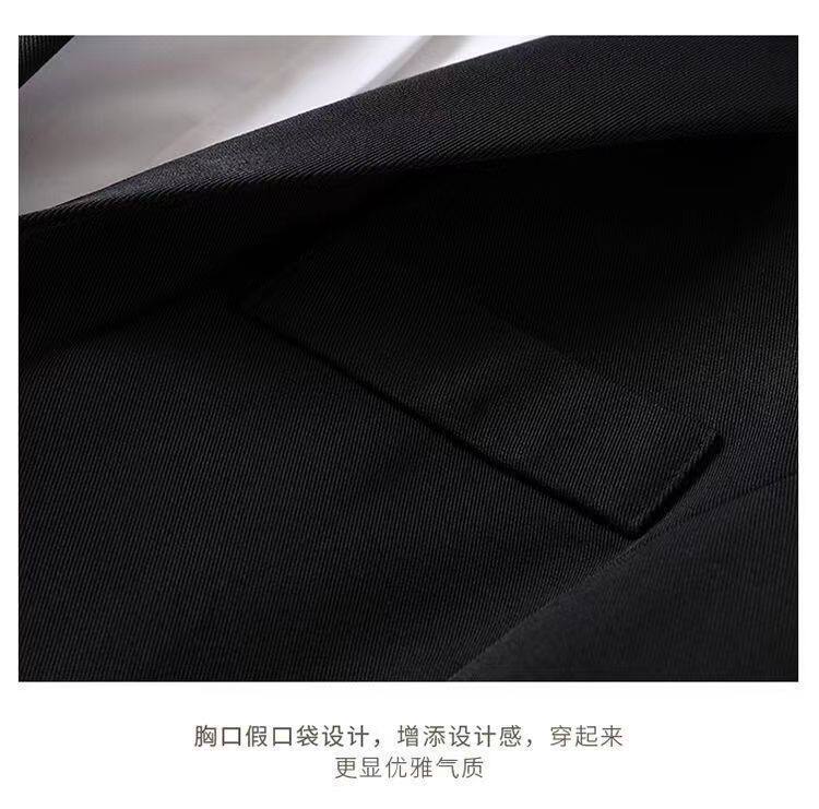 Bộ vest nữ công sở áo khoác vest đen dài tay kèm quần tây ống đứng — Quần tây ống đứng một chiếc, chiều dài quần khoảng 97cm, Áo khoác vest đơn chiếc, Áo khoác vest đơn + Quần tây ống đứng màu đen tuyền chi tiết 12