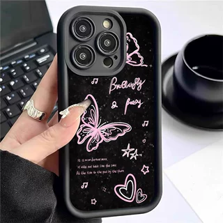 双色蝴蝶阶梯黑色新款凹槽适用iPhone14/15/16/17promax手机壳保