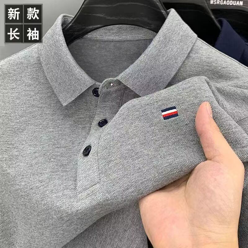 秋季男士长袖T恤2024新款中老年爸爸装翻领POLO衫秋装打底衫上衣