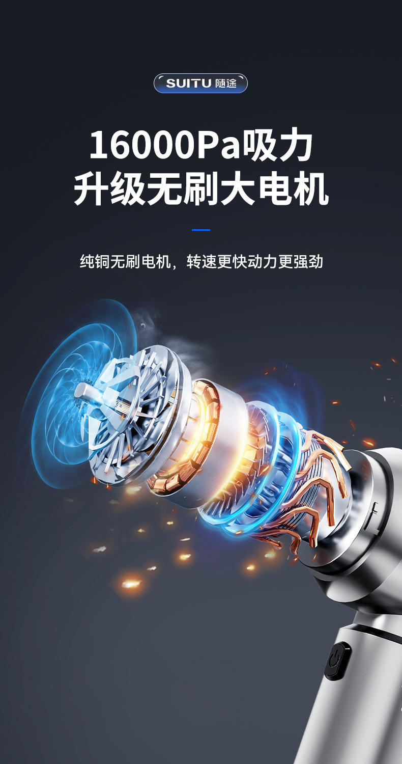Car Vacuum Cleaner, Handheld Brushless High-Power Dust Removal and Inflator, Dual-Purpose Mini Car Dust Blower with High Suction Power