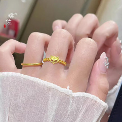 璞佐金店同款沙金镂空钱币狐狸面具戒指女新中式国风仙气食指戒女
