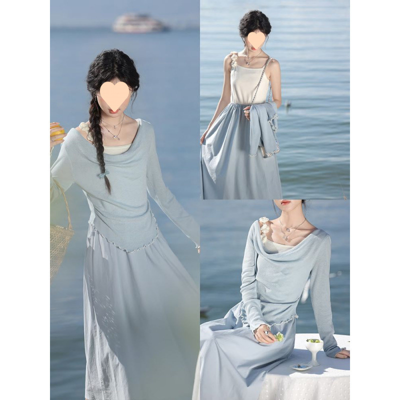 French Gentle Elegant Slimming Look Knitwear 2025 Spring New Skirt Top Two-Piece Suit