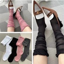 现货韩国东大门Aileen薄款袜女小腿袜黑白粉色纯色时尚堆堆袜夏季