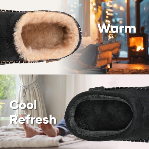 Men's Slip-On Soft Heel Slippers for Indoor and Outdoor Warm Plush Comfortly Padded Wide Deer Fur Non-Slip Home Shoes