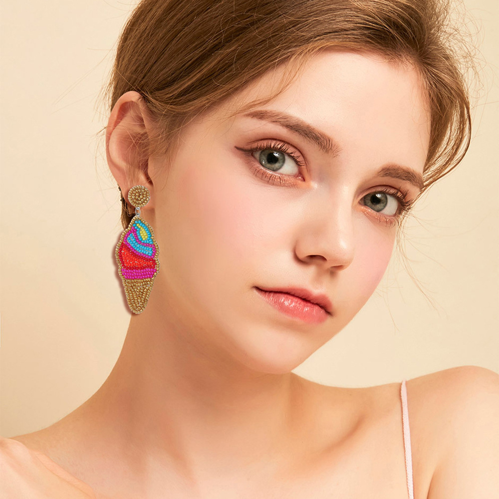 Seed Bead Material 1 Pair Bohemian Classic Style Rainbow Heart Shape Beaded Seed Bead Drop Earrings