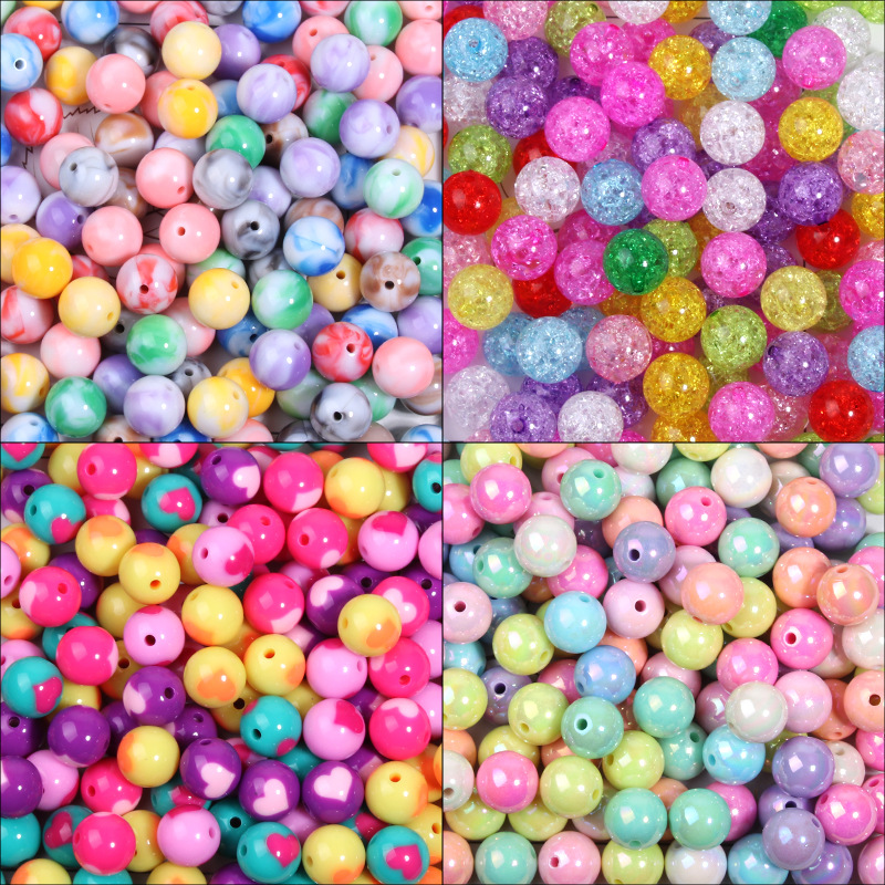 16mm亚克力镀彩双色裂纹珠中珠手工串珠亮色手机链散珠厂家批发