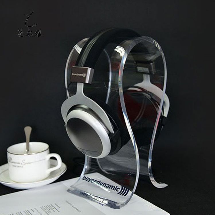 立体折弯黑色头顶耳机耳挂音响架  亚克力透明耳朵饰品展示架