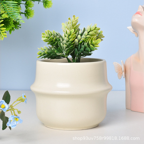 Ceramic planter in Instagram style, light luxury cream color, household minimalist orchid and butterfly orchid planting green plant pot