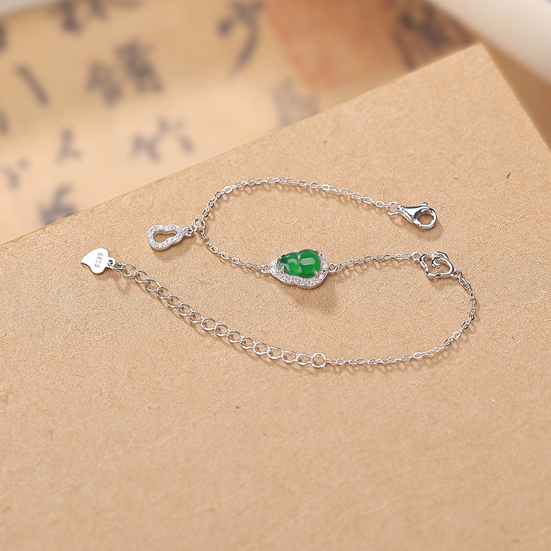 Vòng tay bạc S925 đính ngọc bích và zircon hình bầu nước xanh — Xanh lục mẫu ngọc