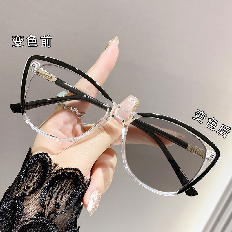 Ojos de gato transfronterizos fotosensibles a la decoloración anteojos antiluz azul de alta calidad, gafas de moda, marco de gafas, gafas de miopía image 11