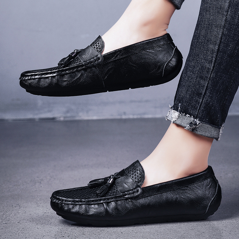 2023 Frühjahr Herren atmungsaktives Leder mit einem Schritt, Lazy Bean-Schuhe, Business- und Freizeit-Hohl-Lefu-Schuhe_voghion.com