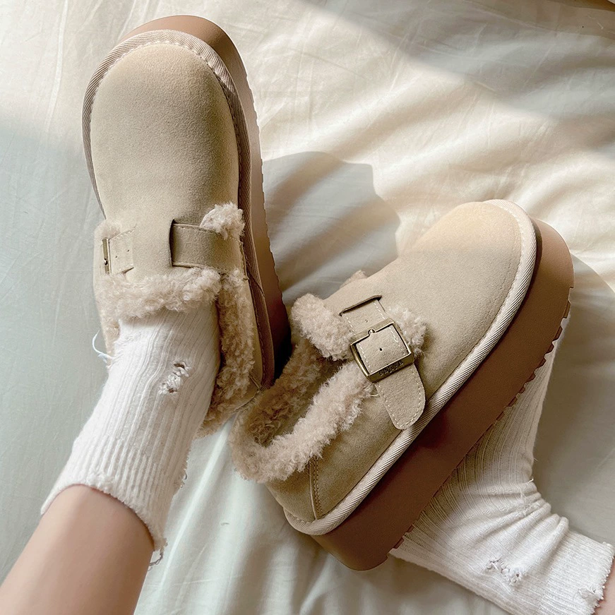 Модные и универсальные женские туфли в стиле Birkenstock на толстой подошве, популярные в интернете, новинка осени-зимы 2025 года, увеличивающие рост, с меховой подкладкой.