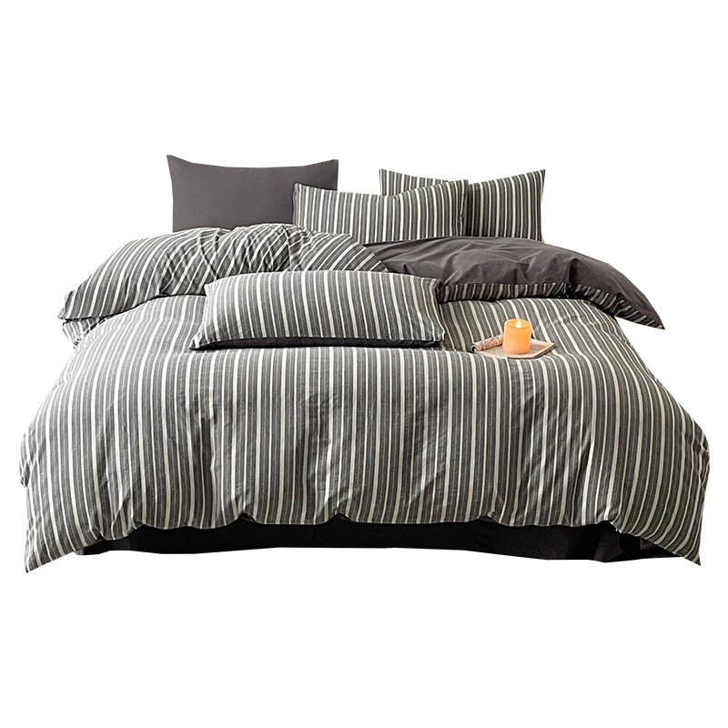 Nordico Francese Minimalista Retro Transfrontaliero 100% Filato Tinto Lavato Copripiumino in Puro Cotone a Quattro Pezzi, Set di Lenzuola per Studenti a Tre Pezzi, Viso_voghion.com