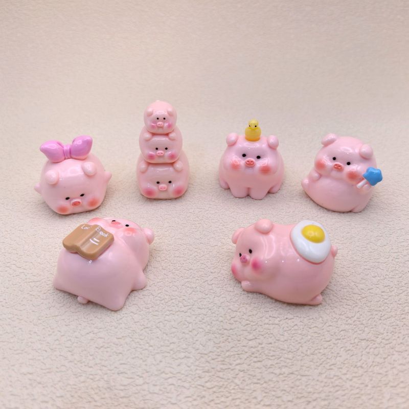 卡通粉色呆萌叠叠乐小猪公仔萌粒 DIY树脂饰品配件桌面车载小摆件|undefined