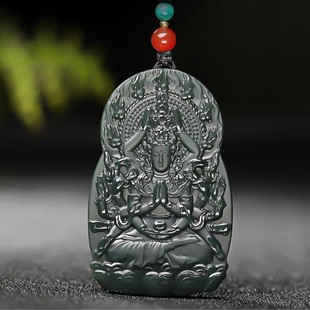 Hetian Jade Pagoda Qingqing Jade Thousand-Hands Guanyin Pendant Void Hidden Bodhisattva Benmingbuddha Manjusri Bodhisattva Rabbit Puxian Male
