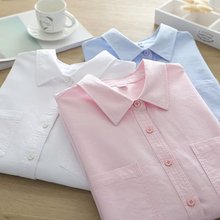 2025秋季新款女式纯色衬衫双口袋纯棉牛津纺长袖衬衣女装