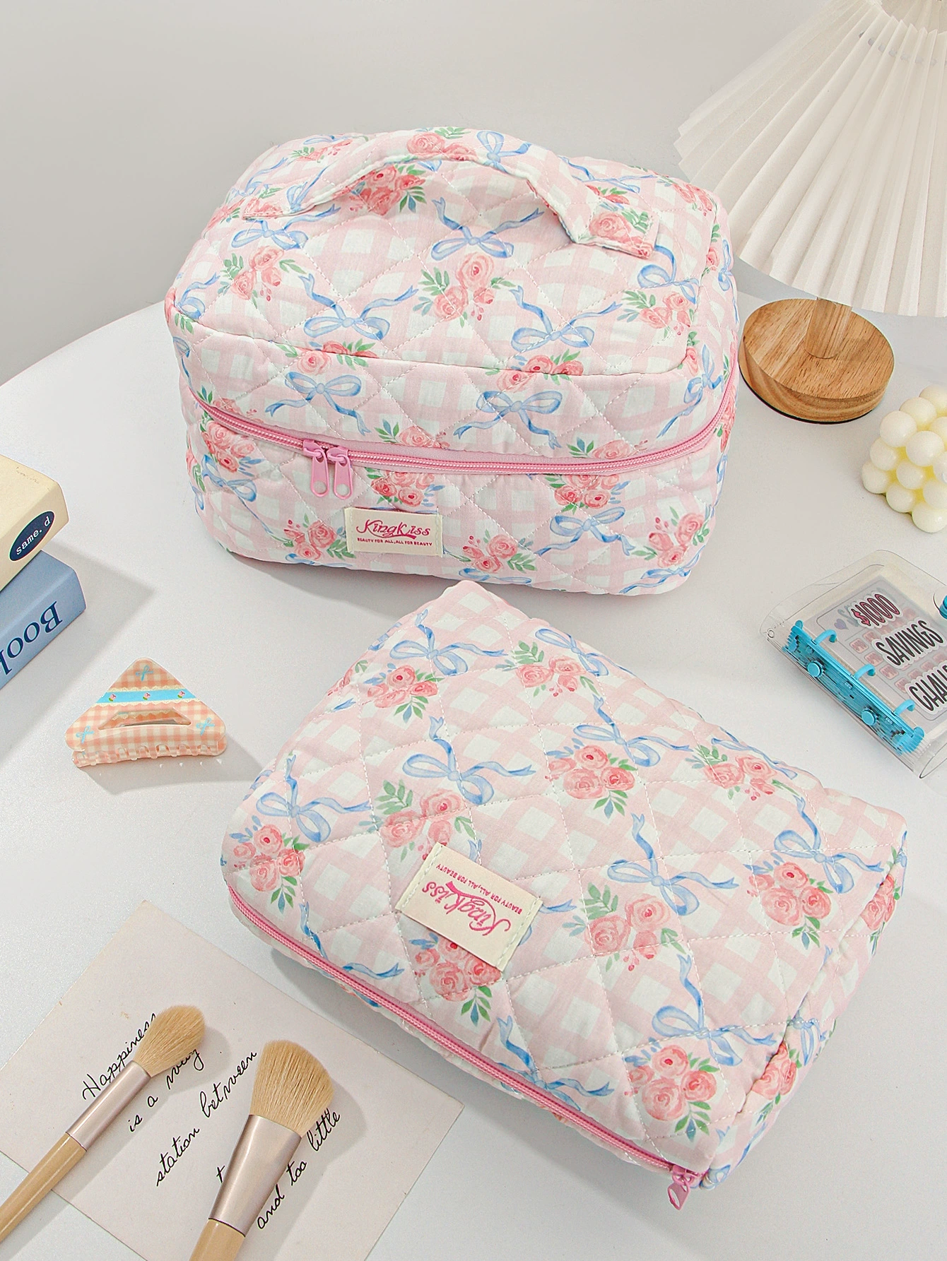 Синяя косметичка Bag с бантами, сумка для путешествий через плечо, ручная органайзер-сумка